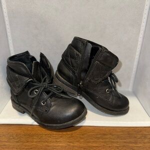 Kids Black Lace-Up with Zipper Boots